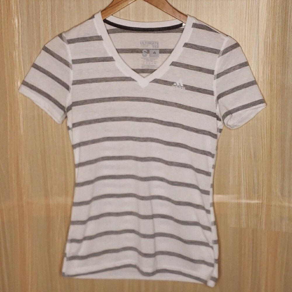 Adidas Women's Ultimate Tee Gray White Striped Small